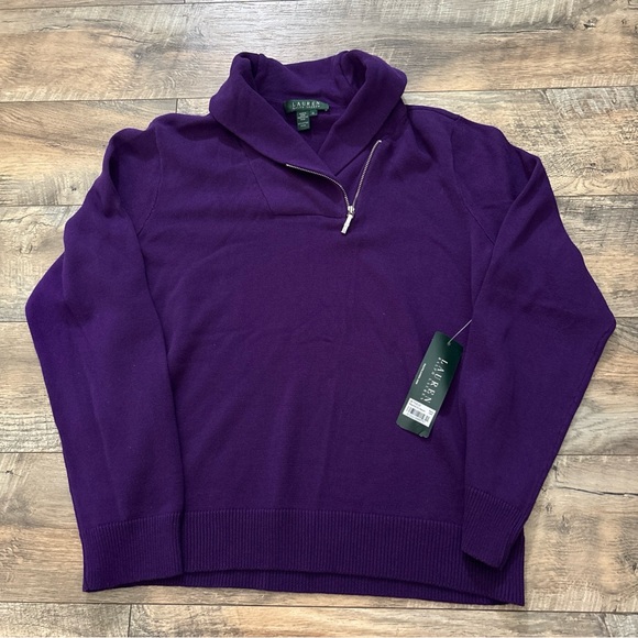 NEW Lauren Ralph Lauren Women’s Sweater Size XL Purple Mock Neck 100% Cotton - Picture 1 of 6
